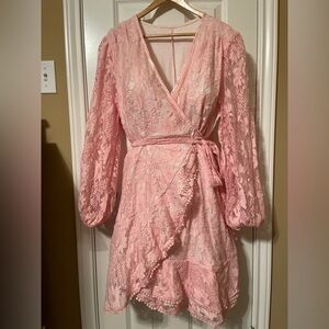 Elegant Pink Lace Wrap Dress